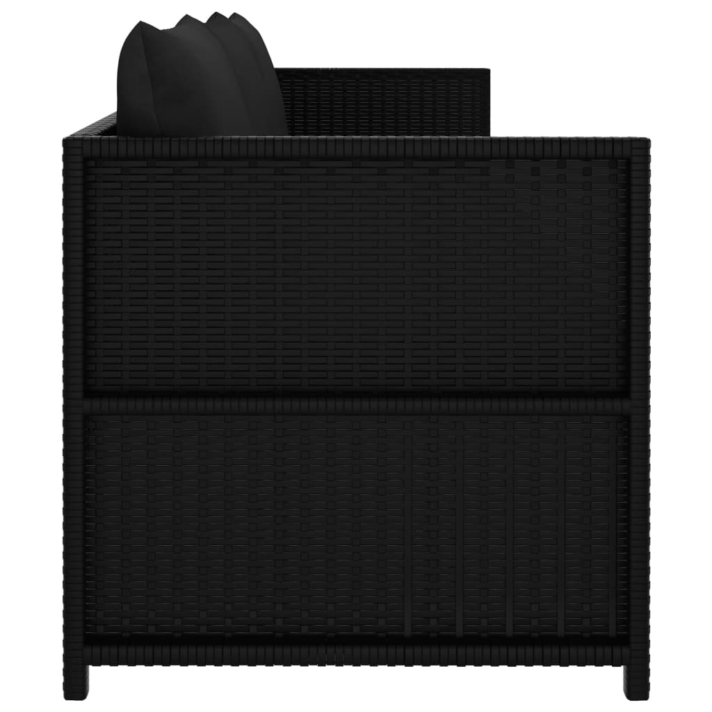 3 pcs conjunto lounge de jardim c/ almofadões vime PE preto