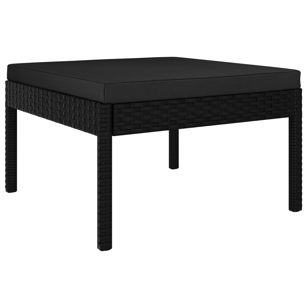 3 pcs conjunto lounge de jardim c/ almofadões vime PE preto