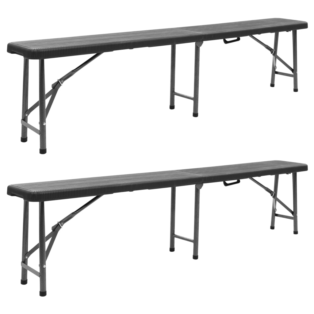 Bancos de jardim dobráveis 2 pcs 180 cm PEAD preto