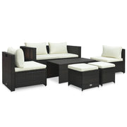 6 pcs conjunto lounge jardim c/ almofadões vime PE castanho