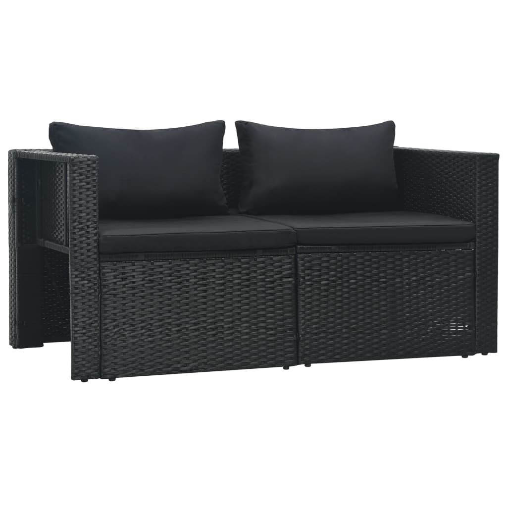 6 pcs conjunto lounge de jardim c/ almofadões vime PE preto