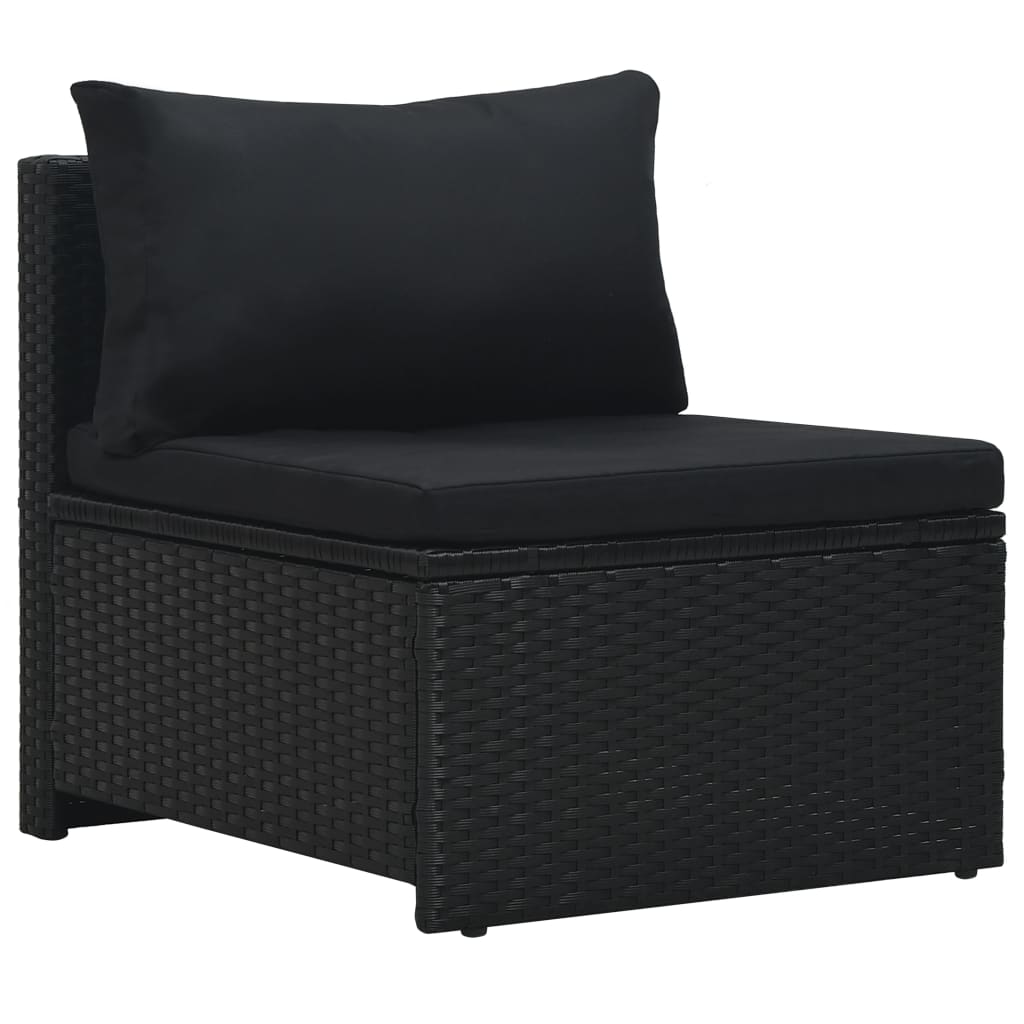 6 pcs conjunto lounge de jardim c/ almofadões vime PE preto