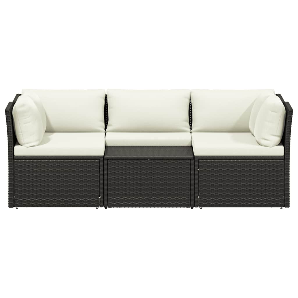 4 pcs conjunto lounge jardim c/ almofadões vime PE castanho