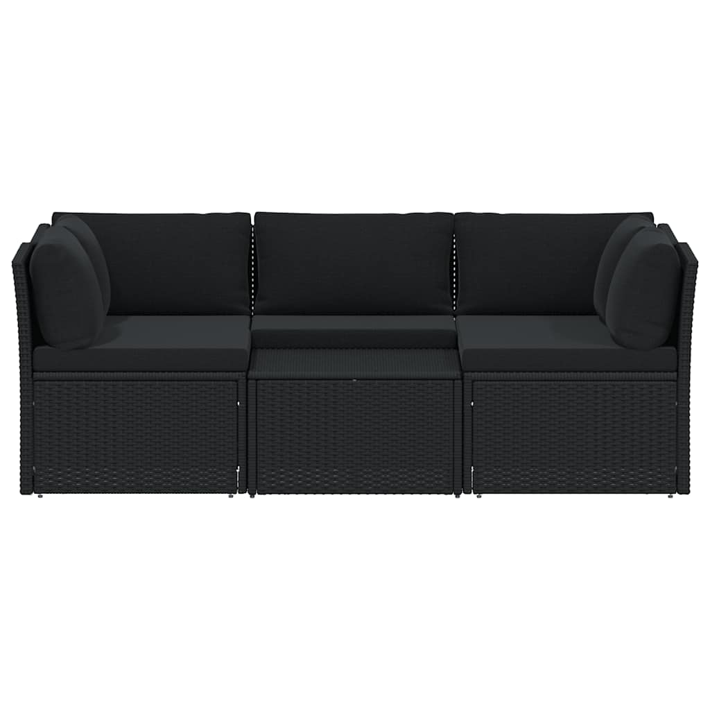 4 pcs conjunto lounge de jardim c/ almofadões vime PE preto