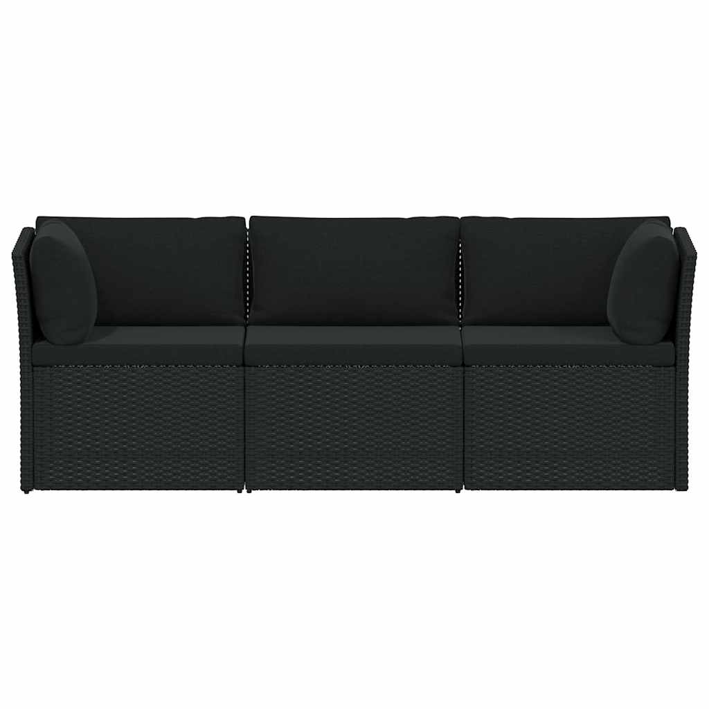 4 pcs conjunto lounge de jardim c/ almofadões vime PE preto