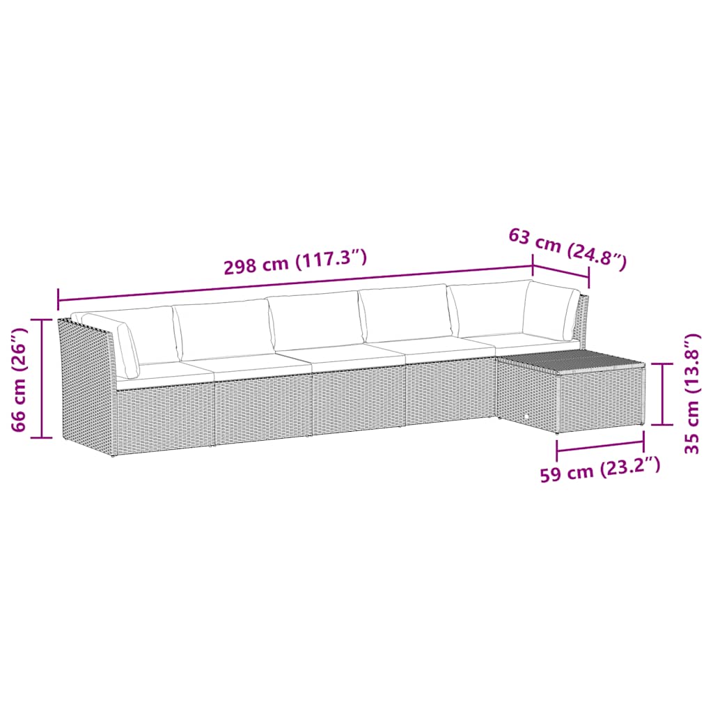 4 pcs conjunto lounge de jardim c/ almofadões vime PE preto
