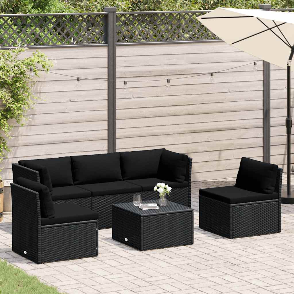 4 pcs conjunto lounge de jardim c/ almofadões vime PE preto