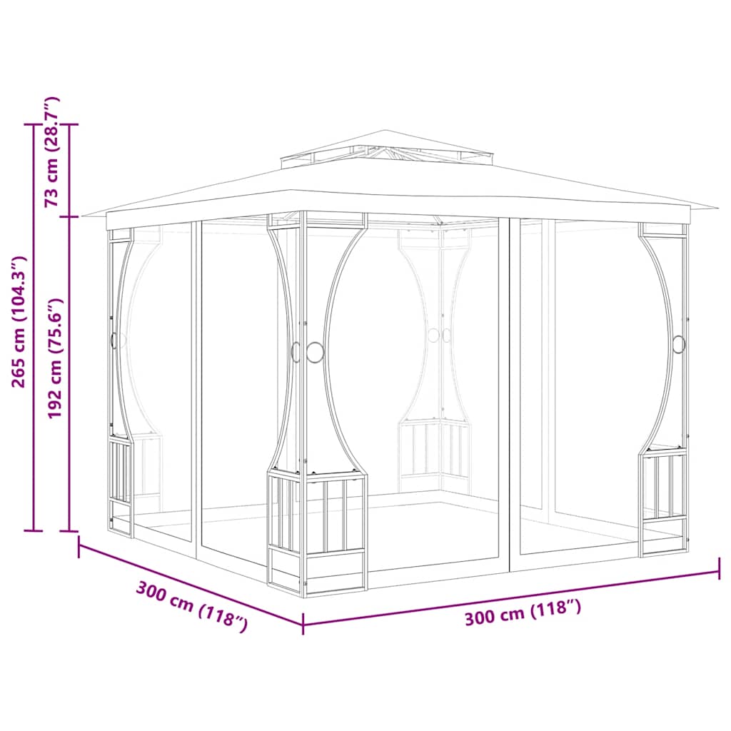 Gazebo com redes 300x300x265 cm creme