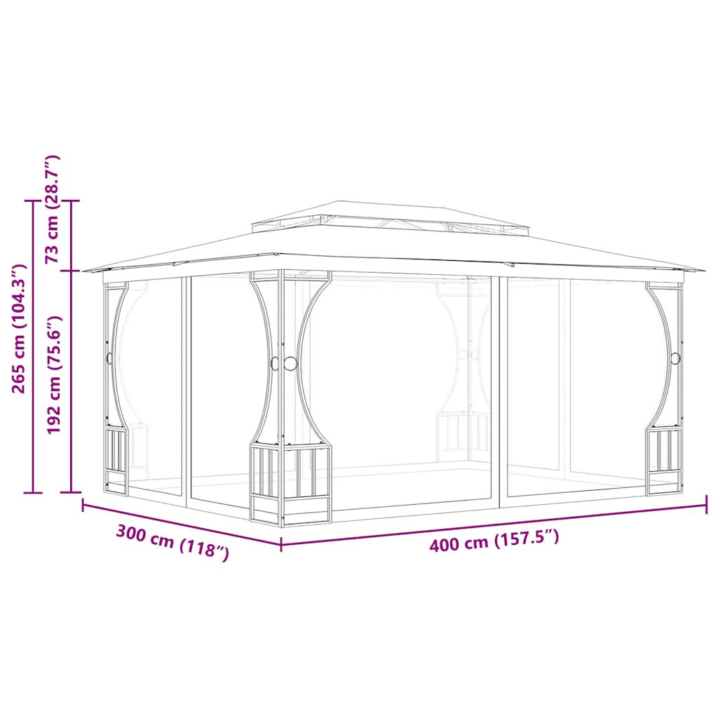 Gazebo com redes 300x400x265 cm antracite