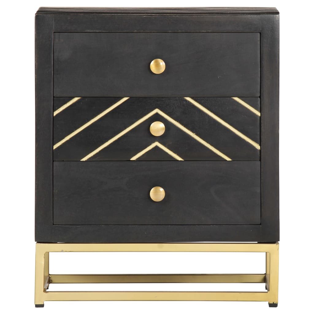 Mesa de cabeceira 40x30x50 cm mangueira maciça preto e dourado