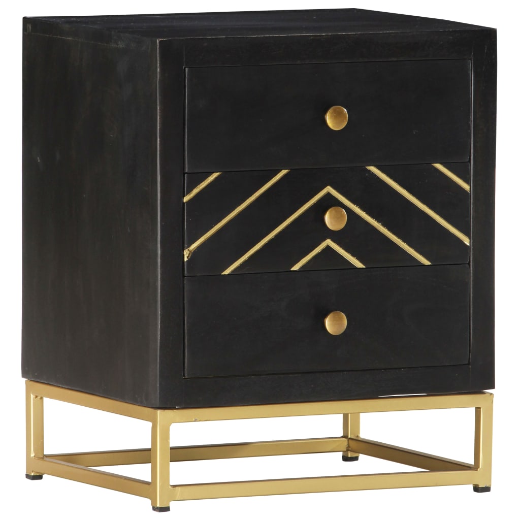Mesa de cabeceira 40x30x50 cm mangueira maciça preto e dourado