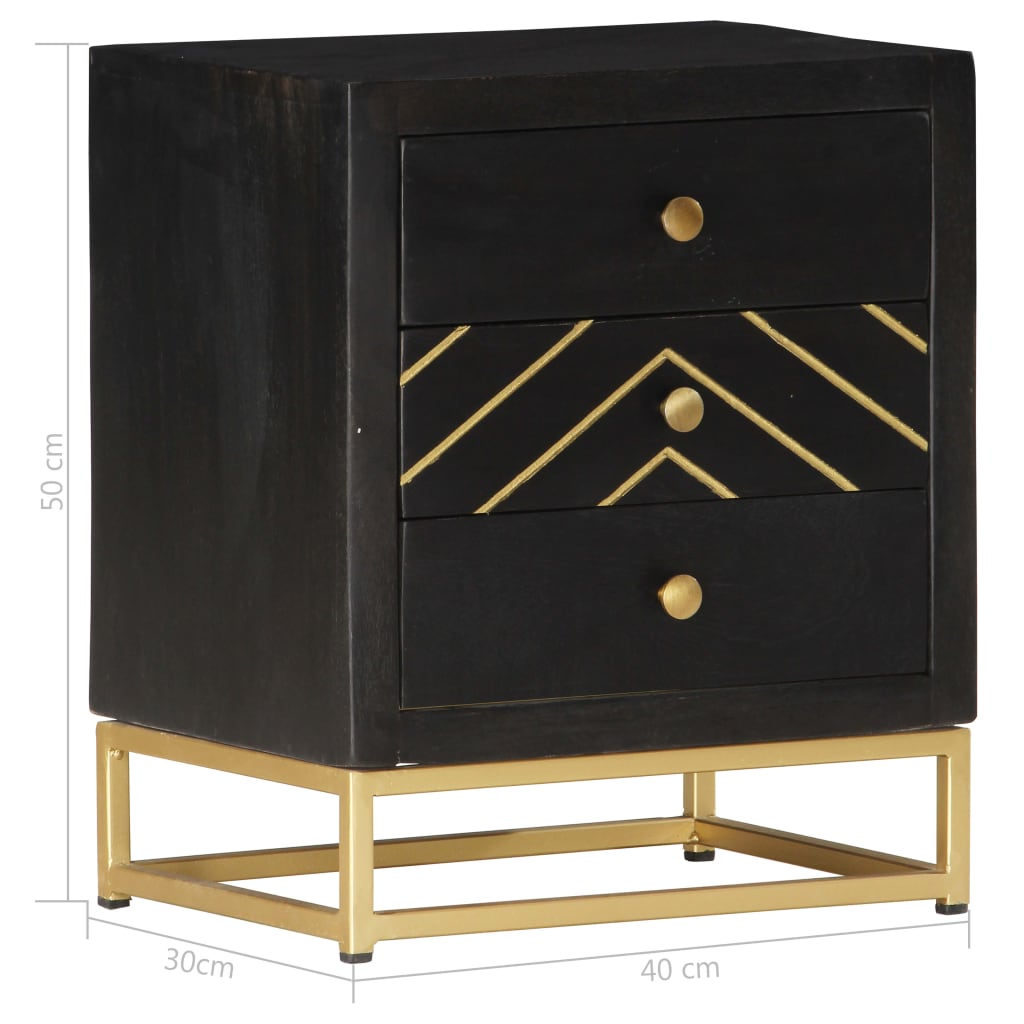 Mesa de cabeceira 40x30x50 cm mangueira maciça preto e dourado