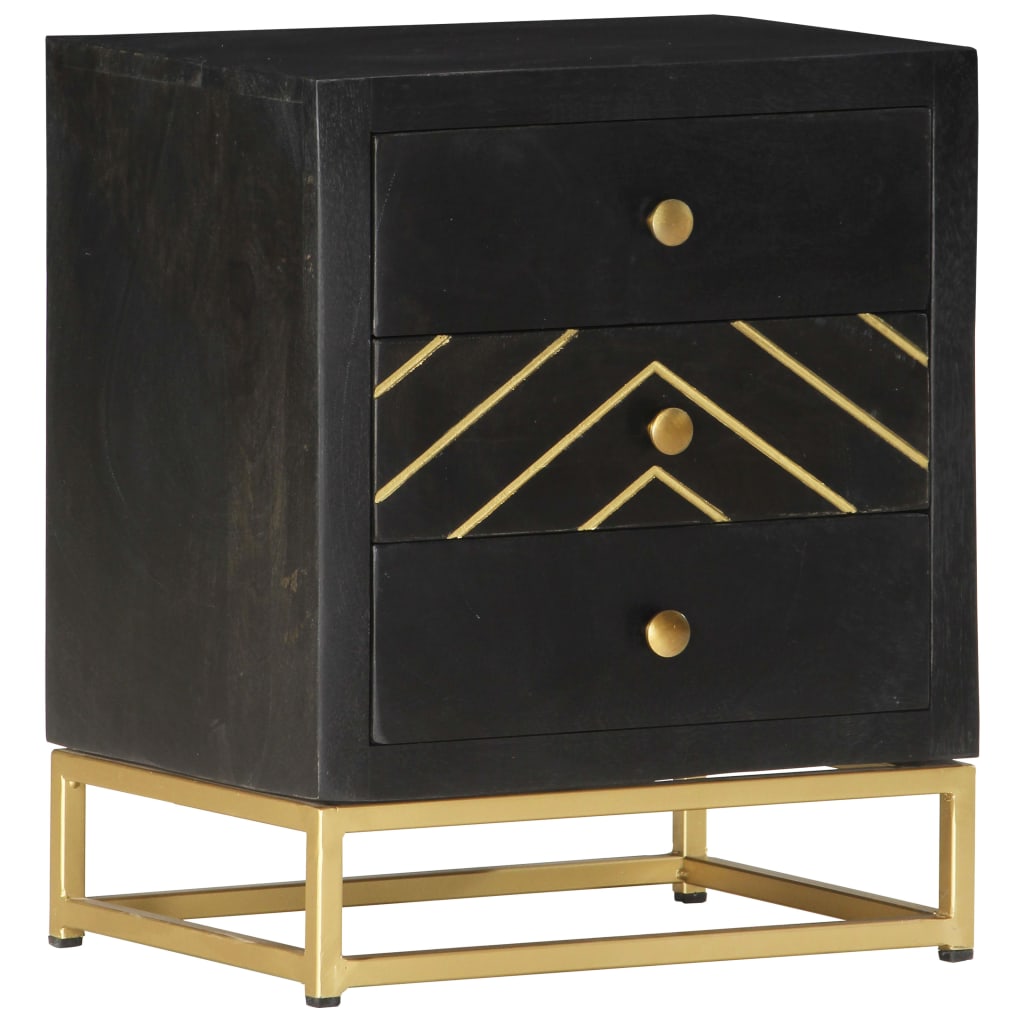 Mesa de cabeceira 40x30x50 cm mangueira maciça preto e dourado