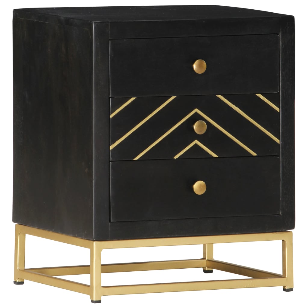 Mesa de cabeceira 40x30x50 cm mangueira maciça preto e dourado