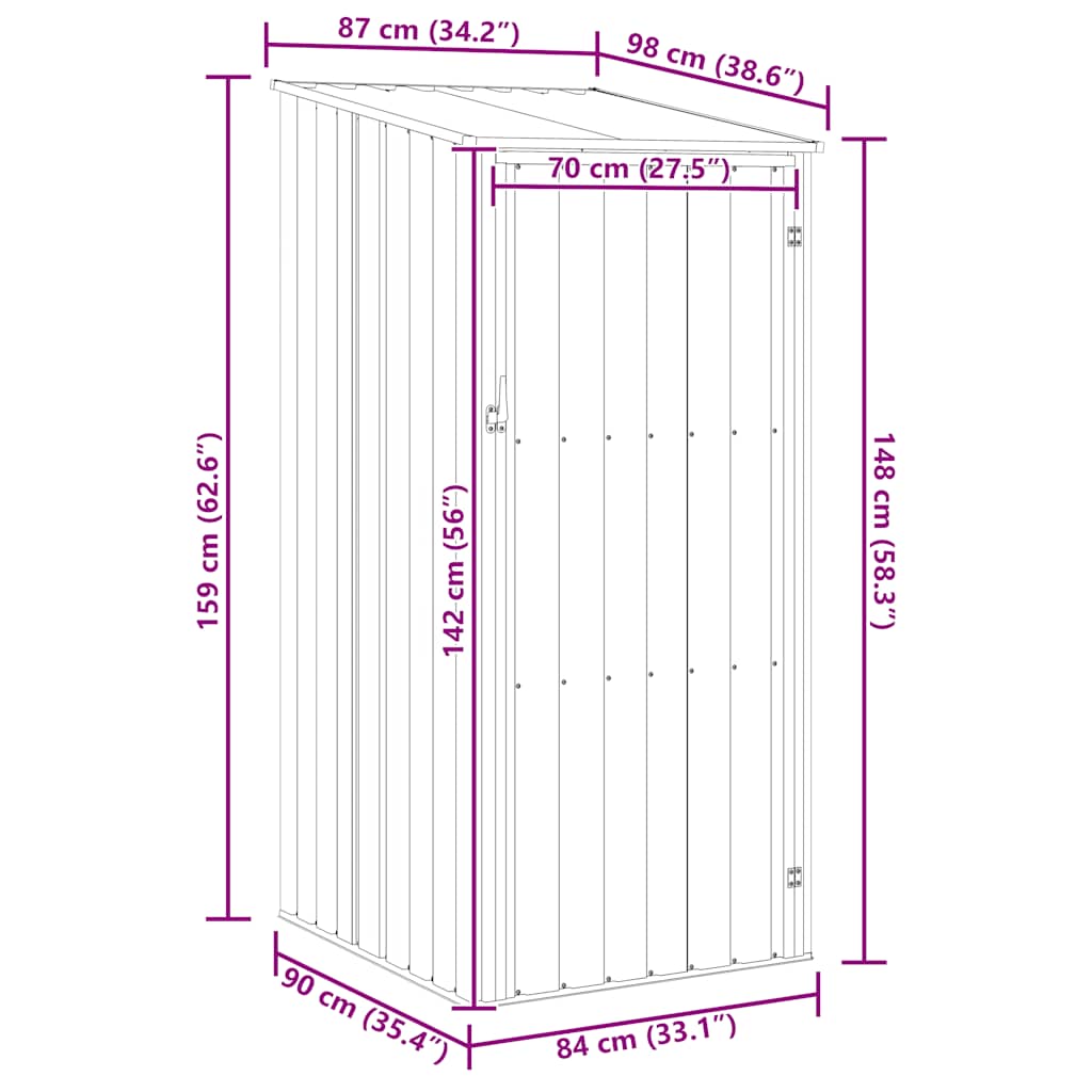 Abrigo de jardim 87x98x159 cm aço galvanizado castanho