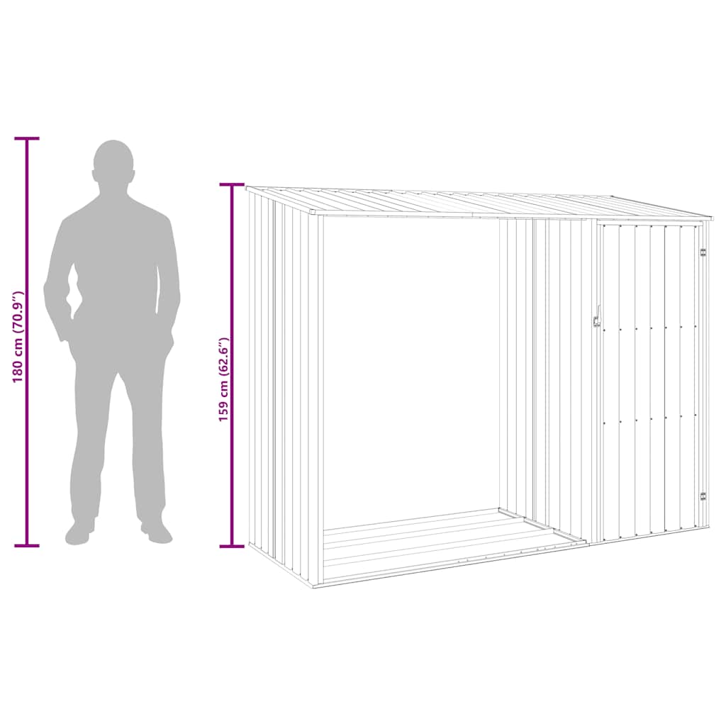 Abrigo de lenha para jardim 245x98x159 cm aço galvanizado verde
