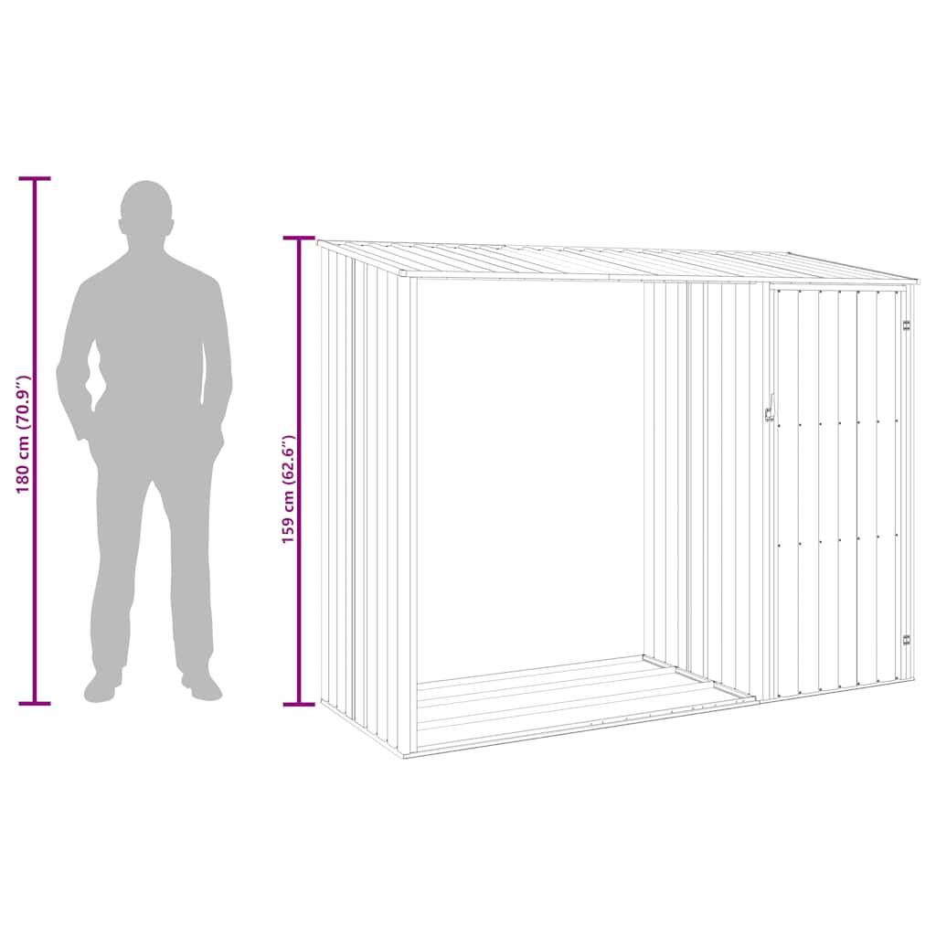 Abrigo de lenha p/ jardim 245x98x159cm aço galvanizado castanho