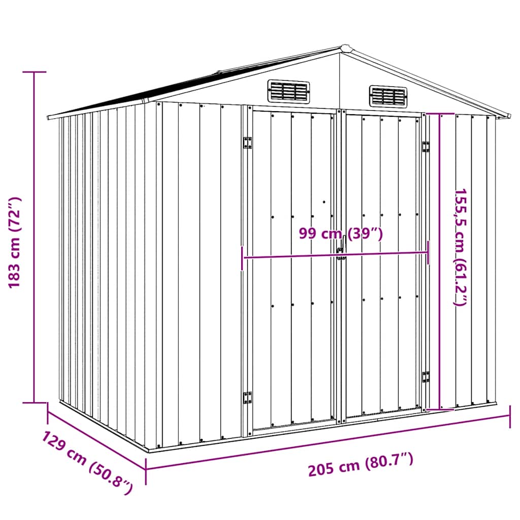 Abrigo de jardim 205x129x183 cm aço galvanizado verde