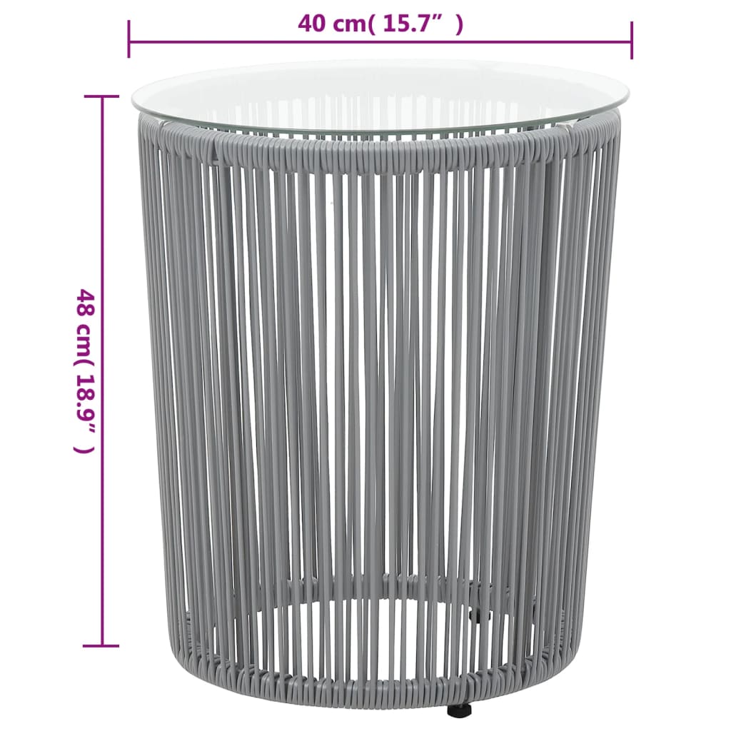 3 pcs conjunto de bistrô com almofadões vime PE cinzento