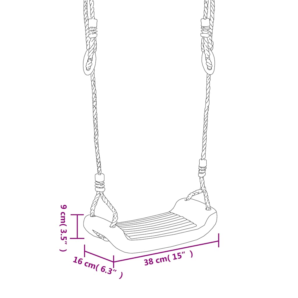 Assentos de baloiço com cordas 2 pcs 38x16 cm polietileno azul