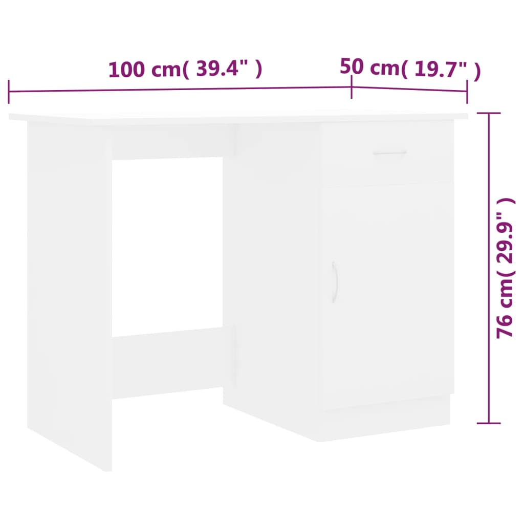 Secretária 100x50x76 cm derivados de madeira branco brilhante