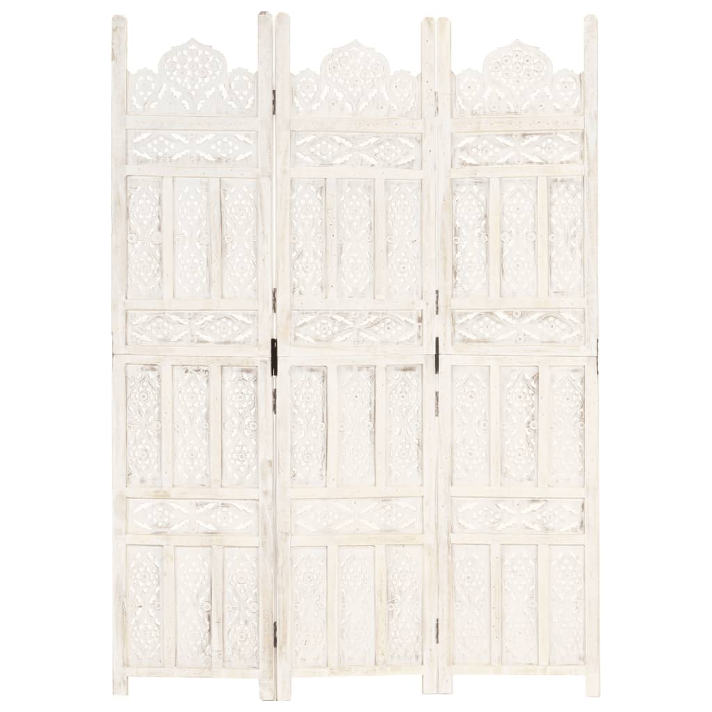 Biombo esculp. mão 5 painéis 200x165cm mangueira maciça branco
