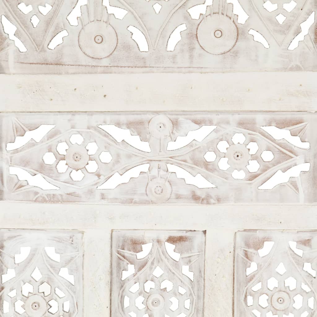 Biombo esculp. mão 5 painéis 200x165cm mangueira maciça branco