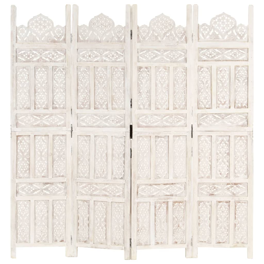 Biombo esculp. mão 5 painéis 200x165cm mangueira maciça branco