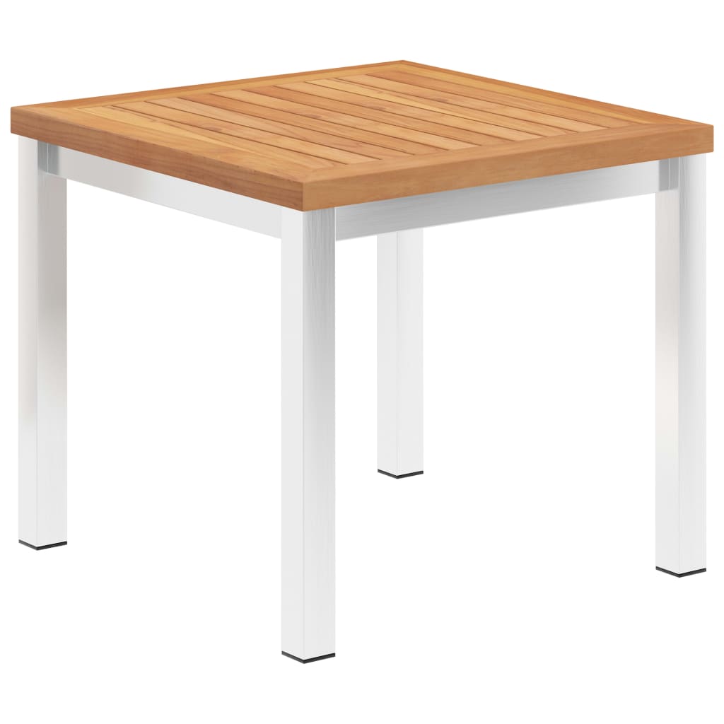 Mesa de apoio jardim 45x45x38 cm teca maciça/aço inoxidável