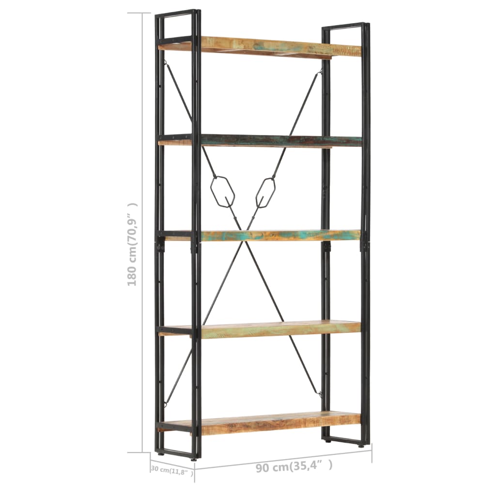 Estante com 5 prateleiras 90x30x180cm madeira recuperada maciça