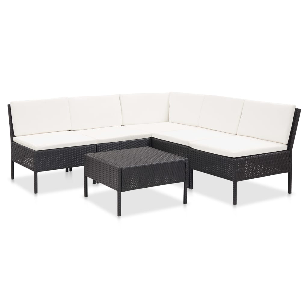 6 pcs conjunto lounge de jardim c/ almofadões vime PE preto