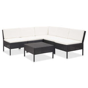 6 pcs conjunto lounge de jardim c/ almofadões vime PE preto