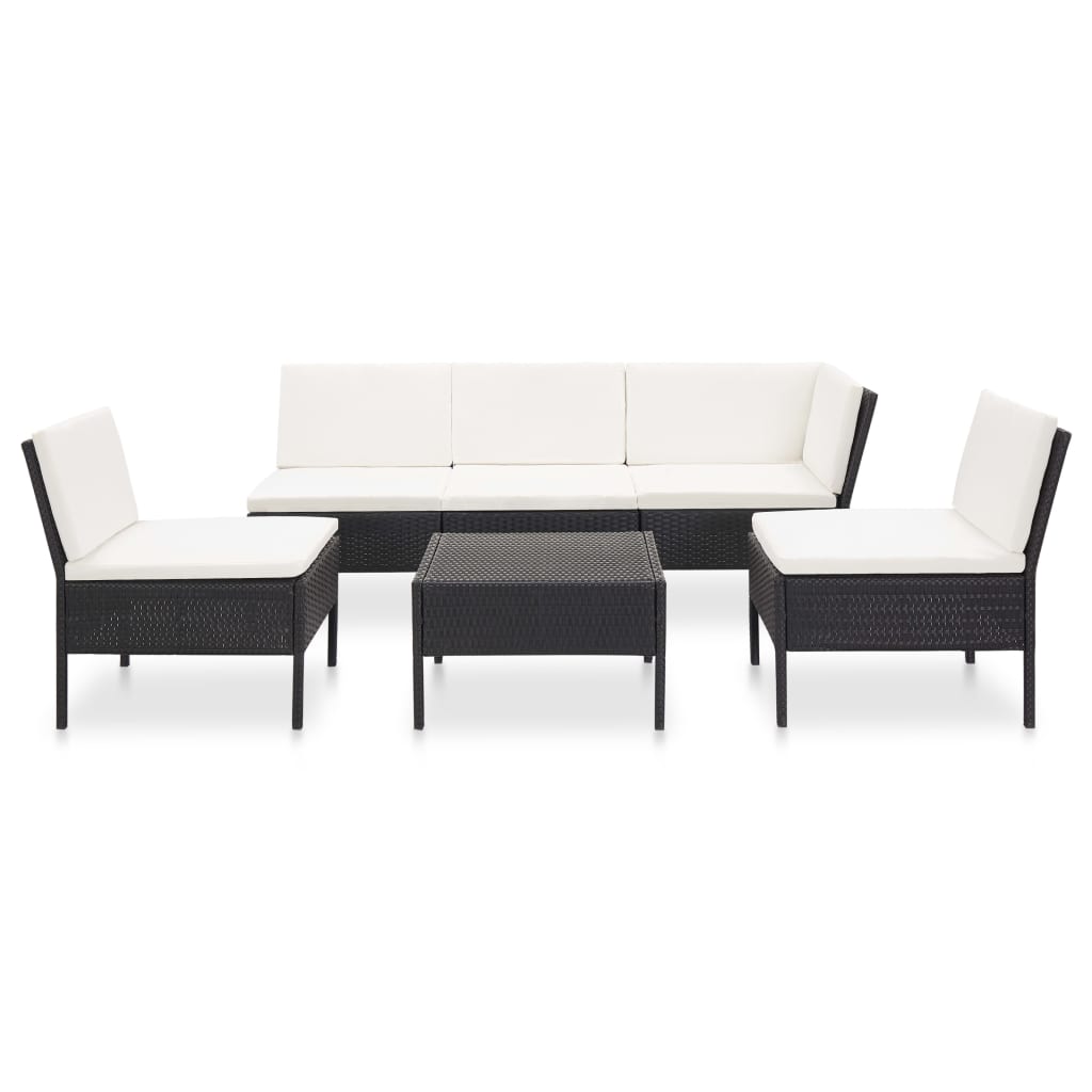 6 pcs conjunto lounge de jardim c/ almofadões vime PE preto