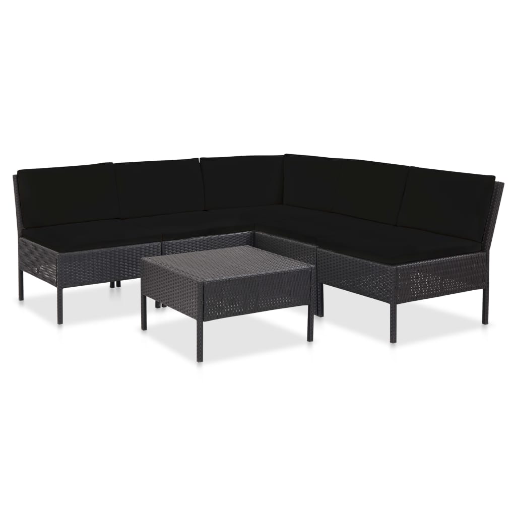 6 pcs conjunto lounge de jardim c/ almofadões vime PE preto