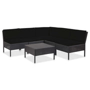 6 pcs conjunto lounge de jardim c/ almofadões vime PE preto