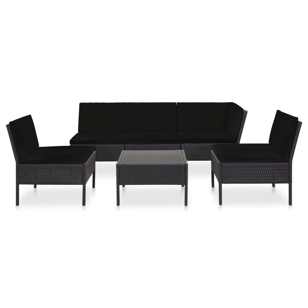 6 pcs conjunto lounge de jardim c/ almofadões vime PE preto