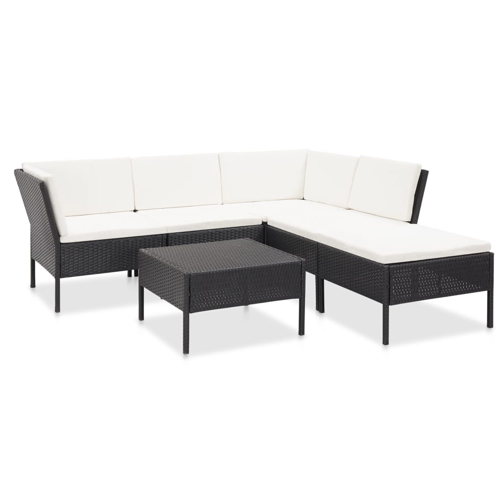 6 pcs conjunto lounge de jardim c/ almofadões vime PE preto