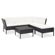 6 pcs conjunto lounge de jardim c/ almofadões vime PE preto