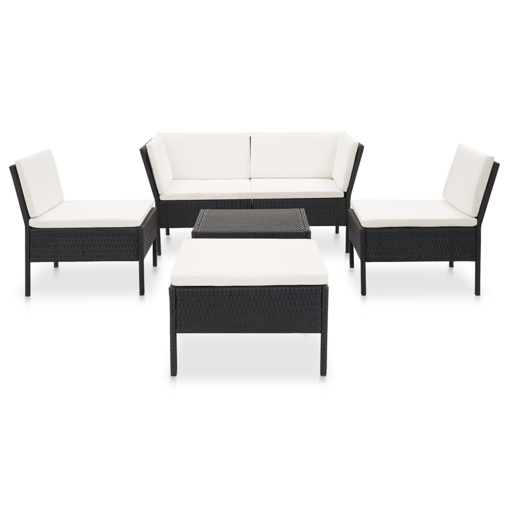 6 pcs conjunto lounge de jardim c/ almofadões vime PE preto
