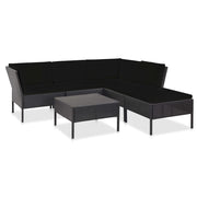 6 pcs conjunto lounge de jardim c/ almofadões vime PE preto
