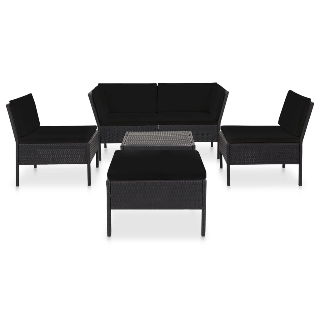 6 pcs conjunto lounge de jardim c/ almofadões vime PE preto