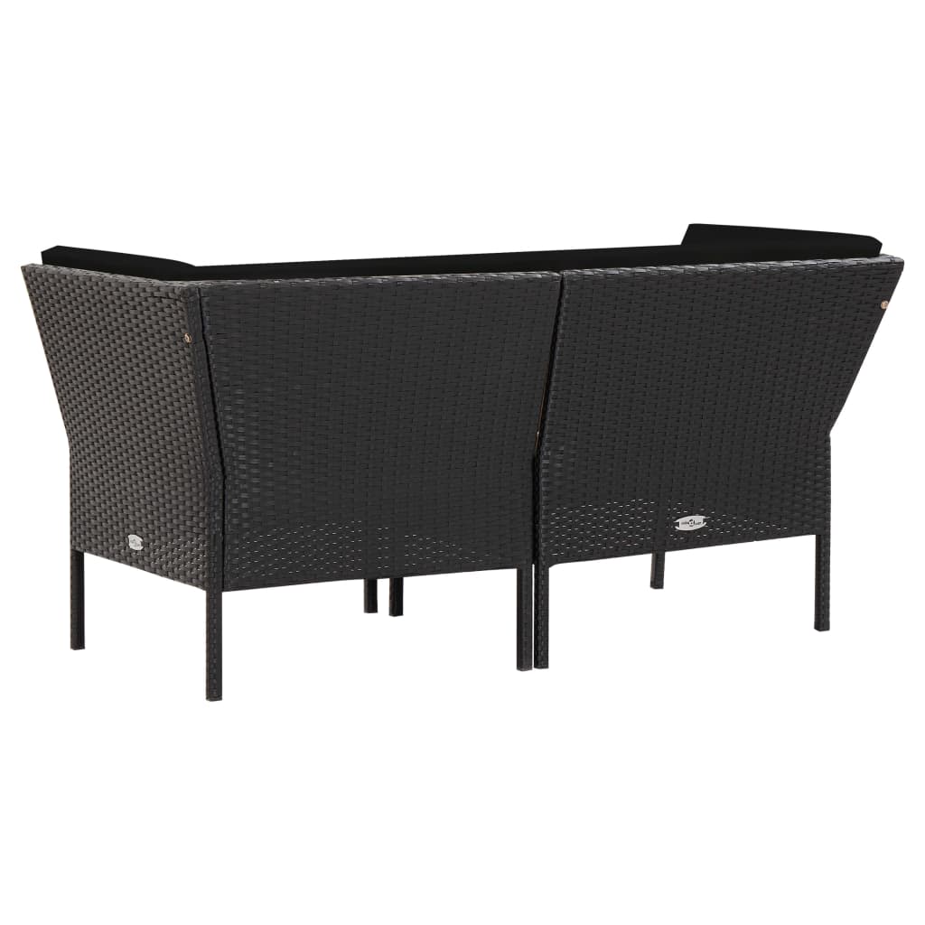 6 pcs conjunto lounge de jardim c/ almofadões vime PE preto