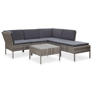 6 pcs conjunto lounge de jardim c/ almofadões vime PE cinzento