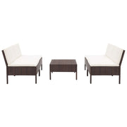 Conjunto sofás de jardim c/ almofadões 5 pcs vime PE castanho