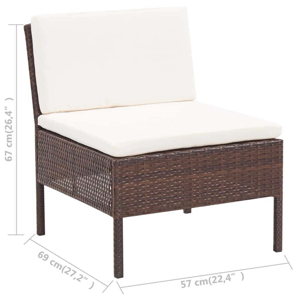 Conjunto sofás de jardim c/ almofadões 5 pcs vime PE castanho