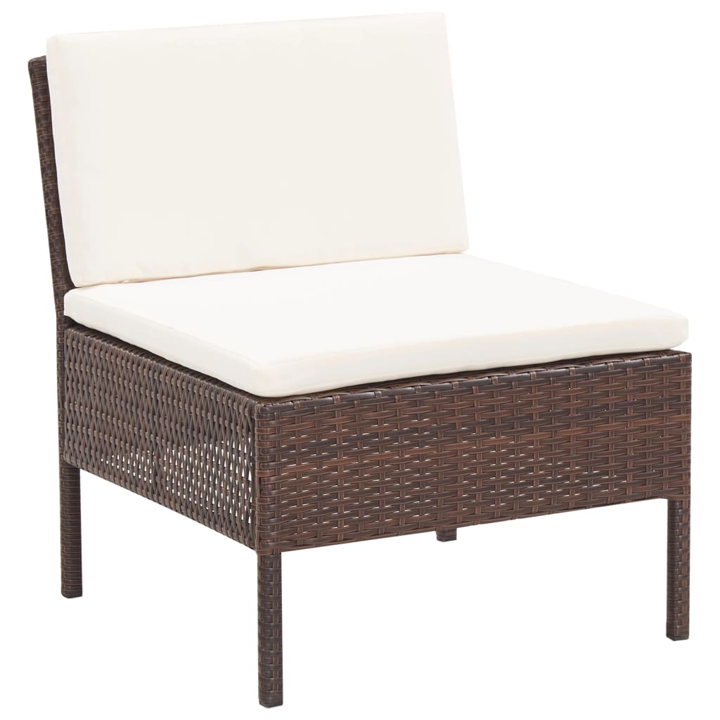 Conjunto sofás de jardim c/ almofadões 5 pcs vime PE castanho