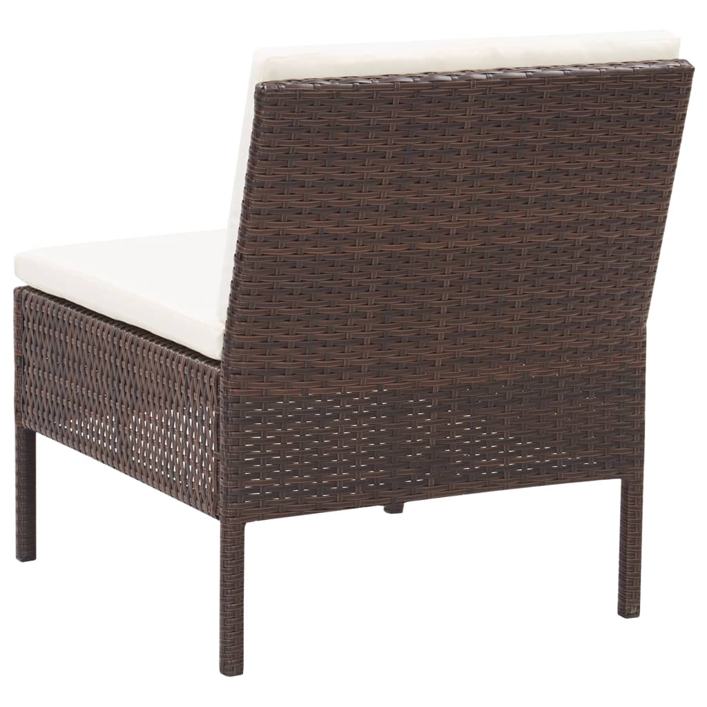 Conjunto sofás de jardim c/ almofadões 5 pcs vime PE castanho