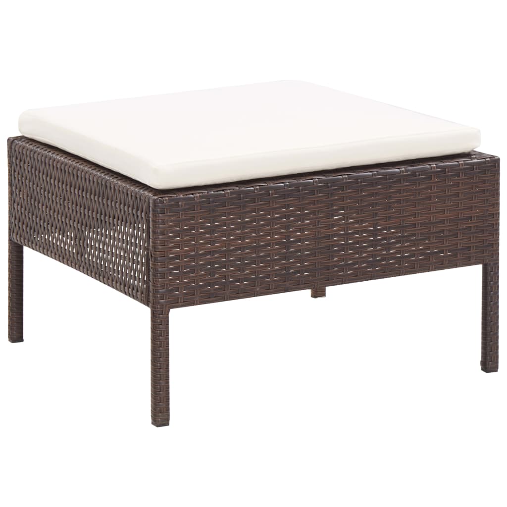 Conjunto sofás de jardim c/ almofadões 5 pcs vime PE castanho