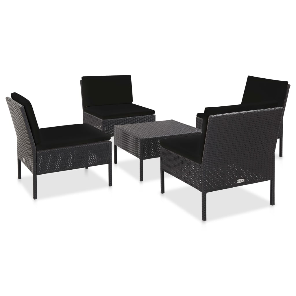 Conjunto sofás de jardim c/ almofadões 5 pcs vime PE preto