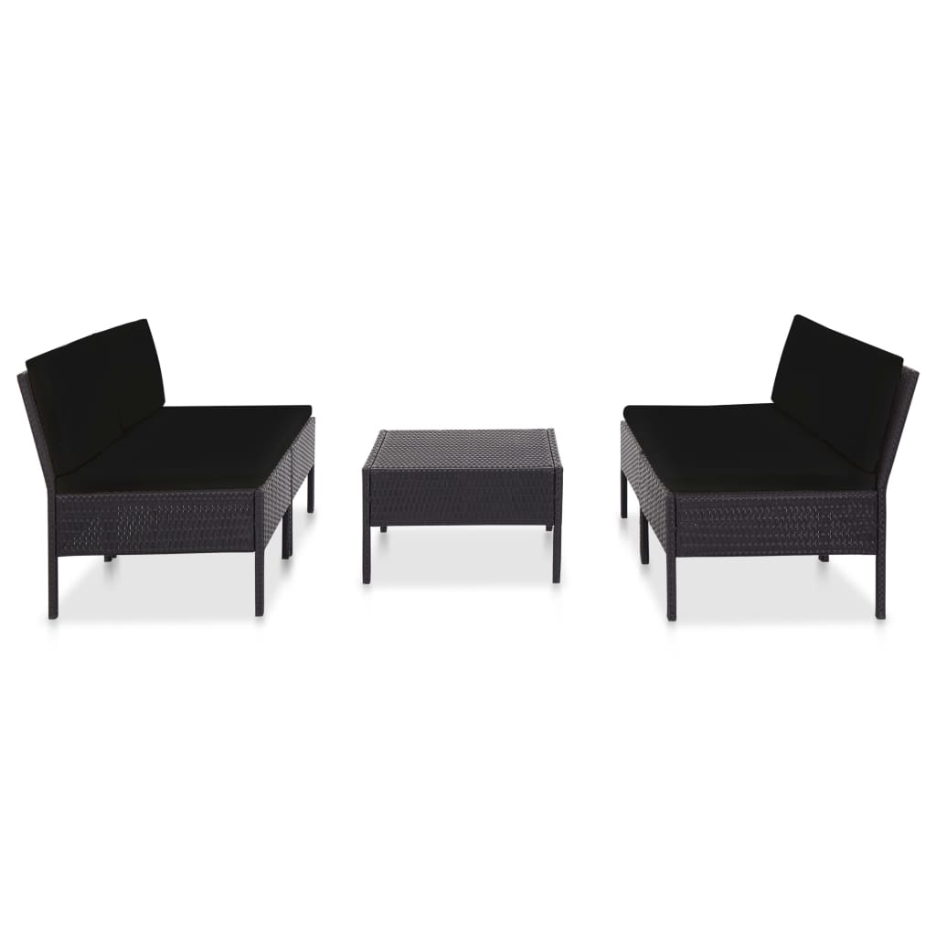 Conjunto sofás de jardim c/ almofadões 5 pcs vime PE preto